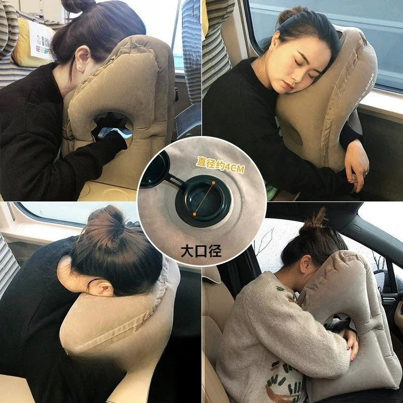 Inflatable Travel Pillow, Portable Air Nap Pillow for Airplane Train Office, Hands Free Face Down Sleeping Pillow