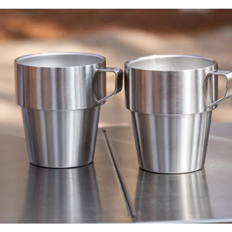 4pcs Outdoor camping water cup 304 stainless steel double-layer anti-scalding camping set high temperature coffee beer cup