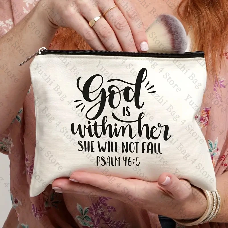 Be The Light Pattern Religious Gifts Church Canvas Makeup Bag God Illustration Funny Cosmetics Pouch Christian Gifts for Women