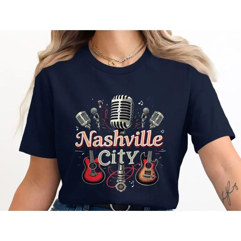 

Nashville City Music Vibes T Shirt Retro Guitar Vintage Microphone SweaT Classic Musician Apparel