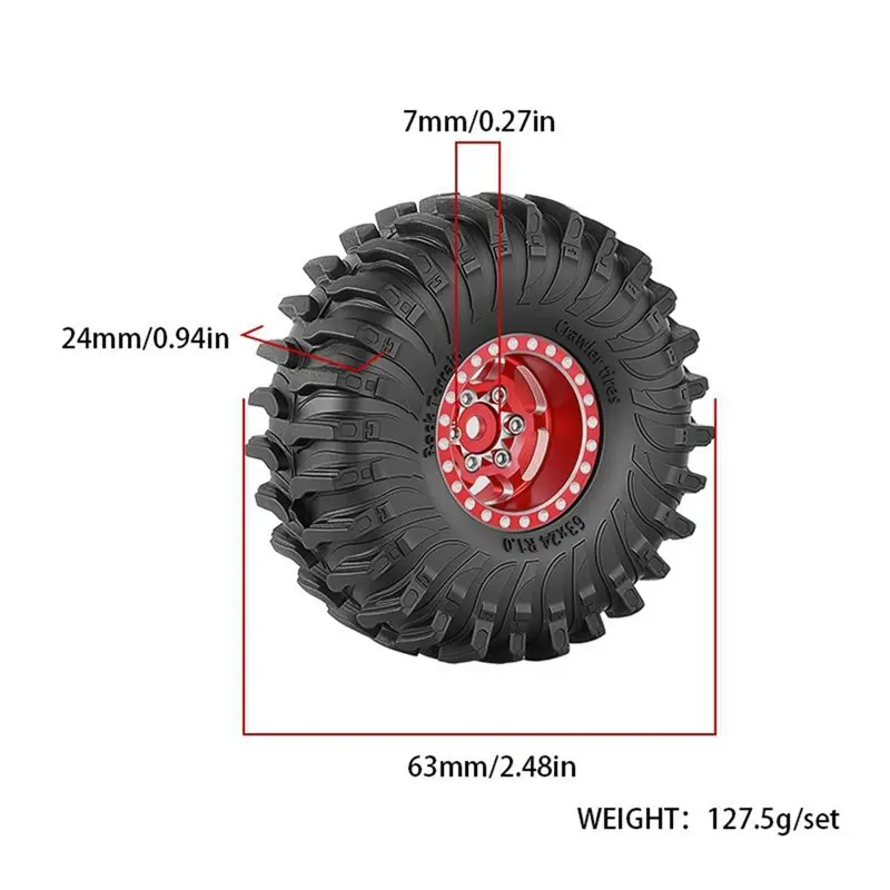 YSUN-Upgrade Parts 1.0 Inch Beadlock Wheel And Rubber Tires For 1/18 Traxxas TRX4M For 1/24 Axial SCX24 RC Cralwer Crawler Red