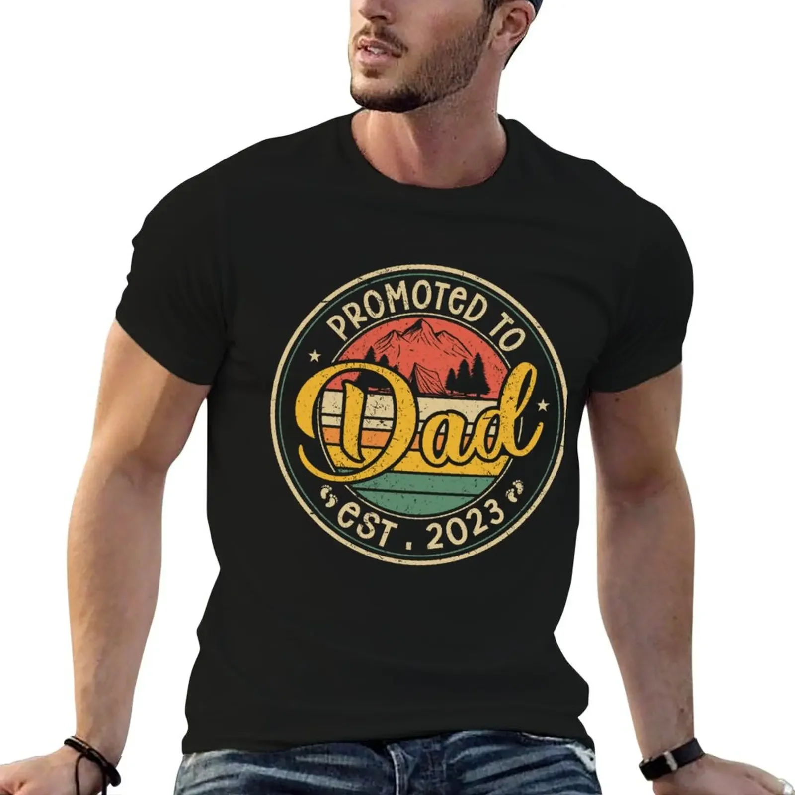 

Promoted To Dad Est 2023 Retro New Dad First Dad T-Shirt new edition custom shirt quick-drying luxury clothes men