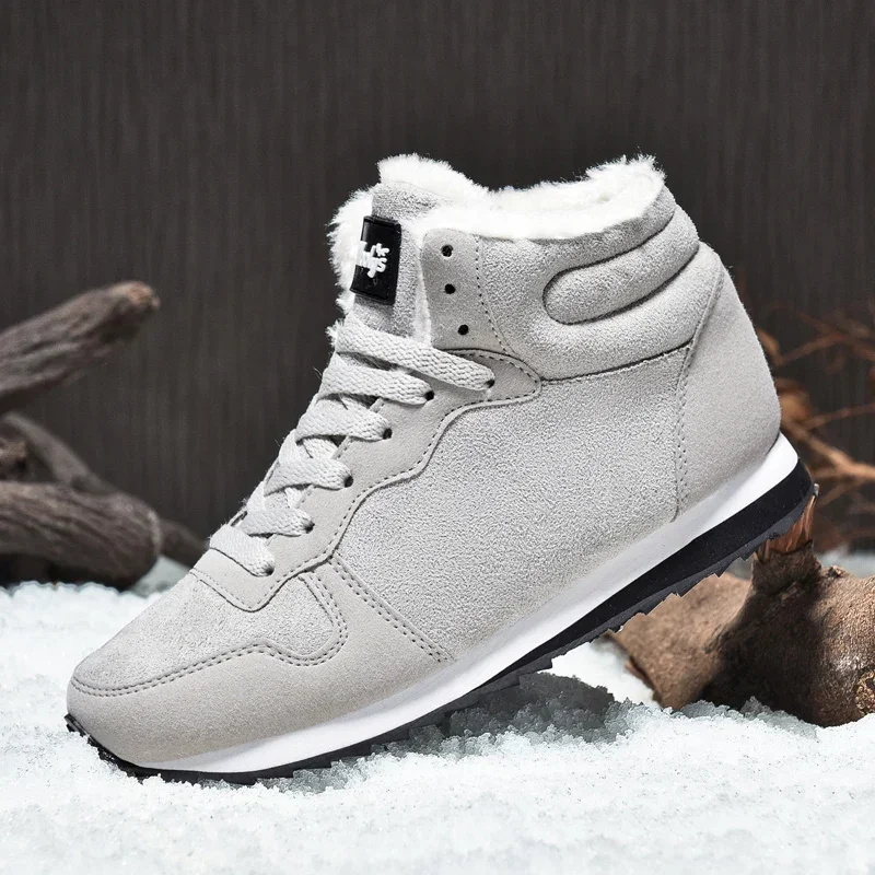 Winter Men Ankle Boots Warm Plush Suede Snow Boots Unisex Women Outdoor Non-slip Hiking Shoes Big Size 48 Zapatillas Hombre Male