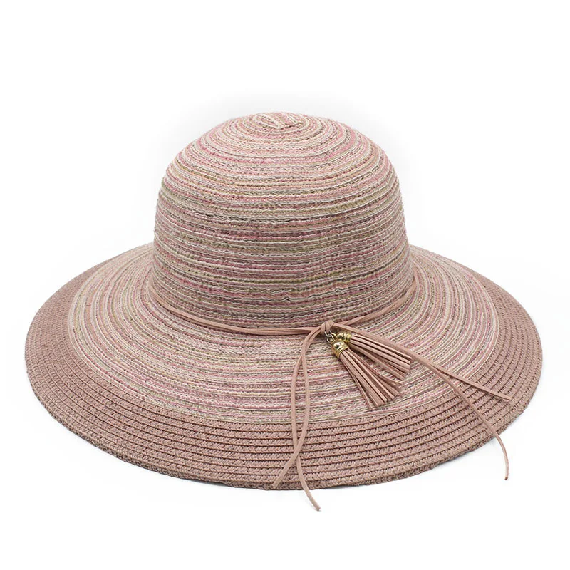 

Женская соломенная шляпа для защиты от солнца, пляжная шляпа для отпуска с защитой от солнца, широкополая шляпа от солнца