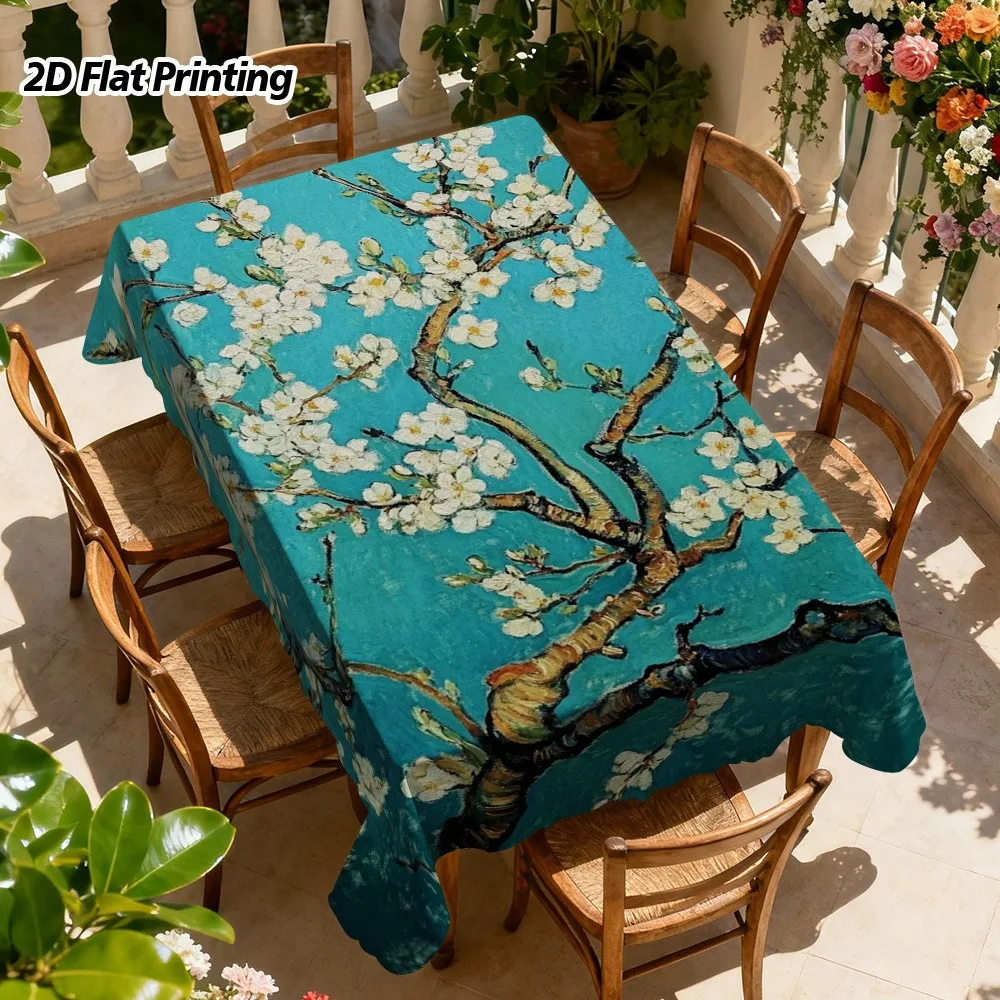 Vibrant Spring Cherry Blossom Tree Tablecloth Waterproof Outdoor Picnic Dining Cover for Patio Furniture