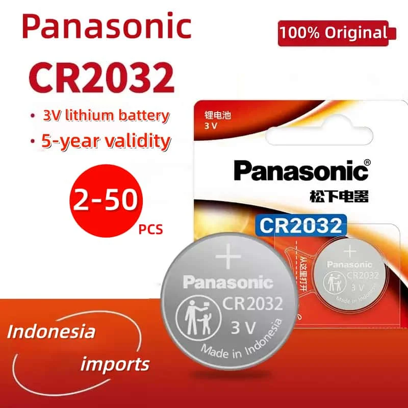 

2-50PCS Panasonic Original CR2032 3V Lithium Coin Battery, ECR2032 Compatible for Key Fob, Watch, Motherboard, Scale, Car Remote