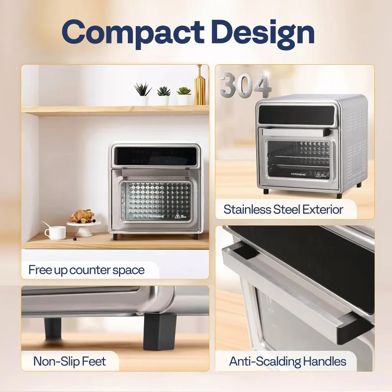 21 Qt Air Fryer Toaster Oven Combo,8-in-1 Convection Oven Countertop w/ Rotisserie and Dehydrator,Stainless Steel Air Fryer Oven