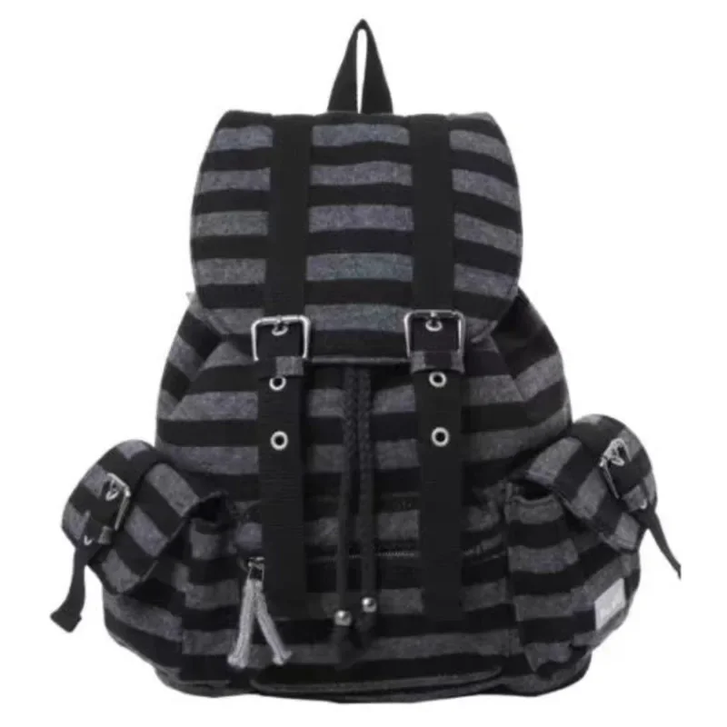 Striped Backpack Jeans Same Japanese And Korean Functional Casual Plaid Backpack Large Capacity Couple Crossbody Bag Backpack