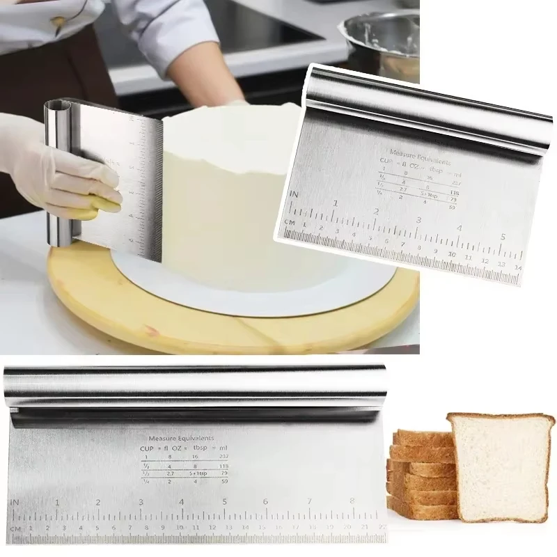 

Multi-purpose Stainless Steel Scraper & Chopper, Dough Scraper, Pizza Dough Cutter , kitchen tools Measuring Scale Cake