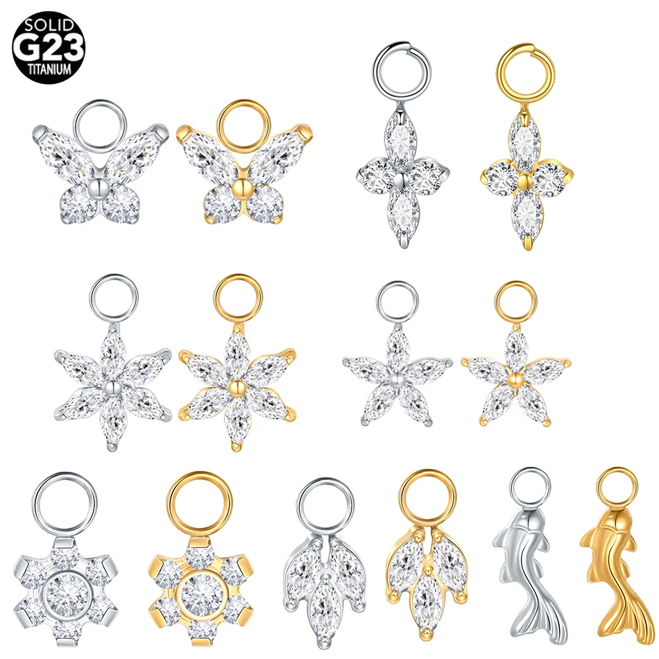 1 peça Pingente de Titânio com Flor, Borboleta e Zircônia para Brincos de Argola, Huggie, Pendentes de Lóbulo e Joias DIY