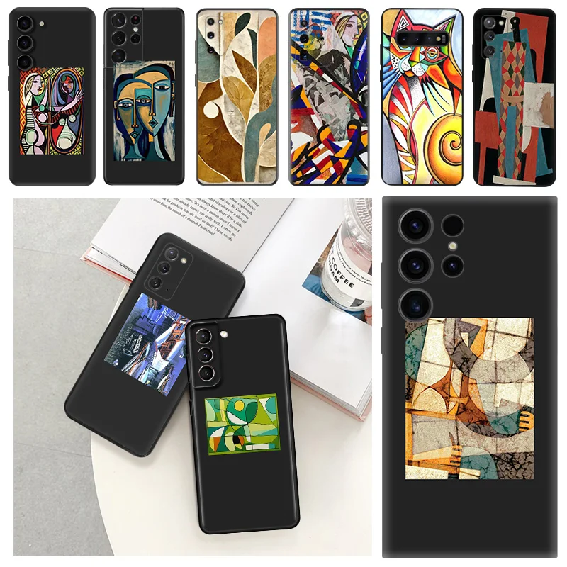 Phone Case for Samsung S24 S20 S21 S22 S10 S23 Ultra FE Plus 5G Picasso Painting Fashion Galaxy Note20 Shell Black Cases Cover