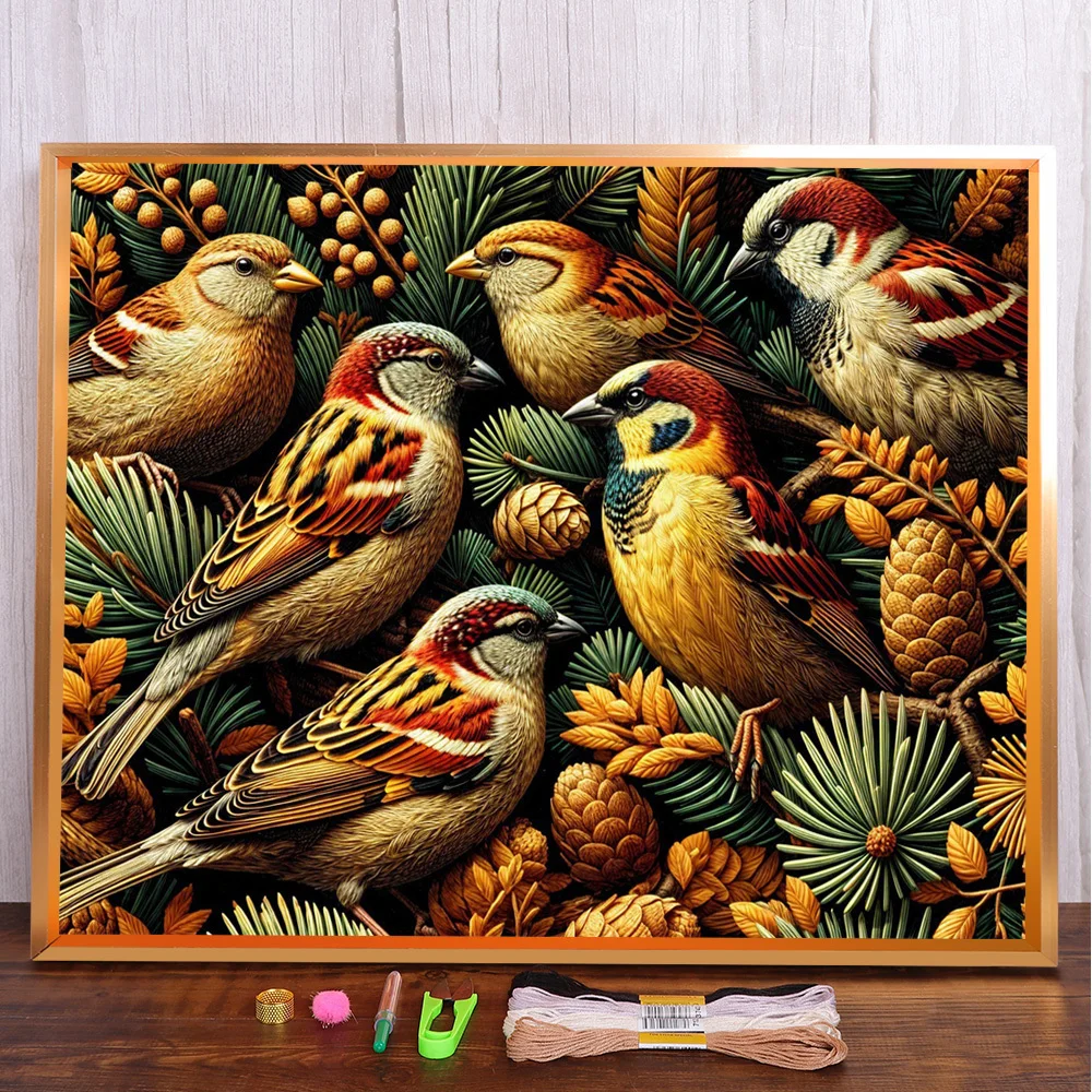 

Scenery Bird Printed Fabric Cross-Stitch DIY Embroidery Kit DMC Threads Craft Sewing Handiwork Handicraft Sales Design Stamped