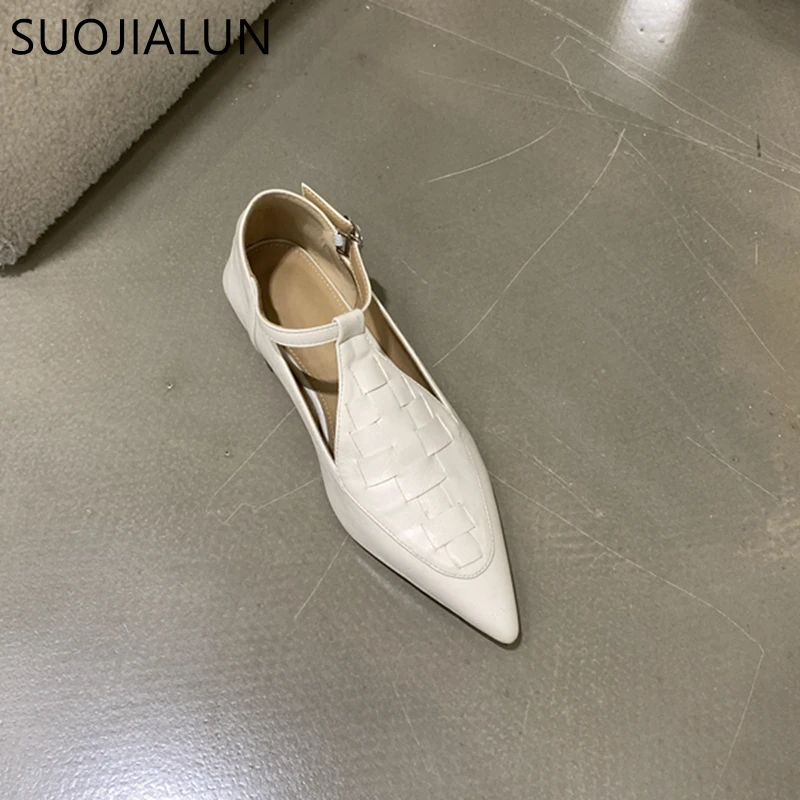 SUOJIALUN Autumn New Brand Women Flat Shoes Fashion Pointed Toe Weave Ladies Casual Britainty Style Shoes Flat Heel Laofer Shoes