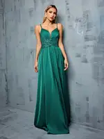 Mgiacy correas finas escote en V profundo pliegues de busto lentejuelas cruzadas ajuste de cintura patchwork tinte hendidura una falda completa vestido de noche vestido de graduación