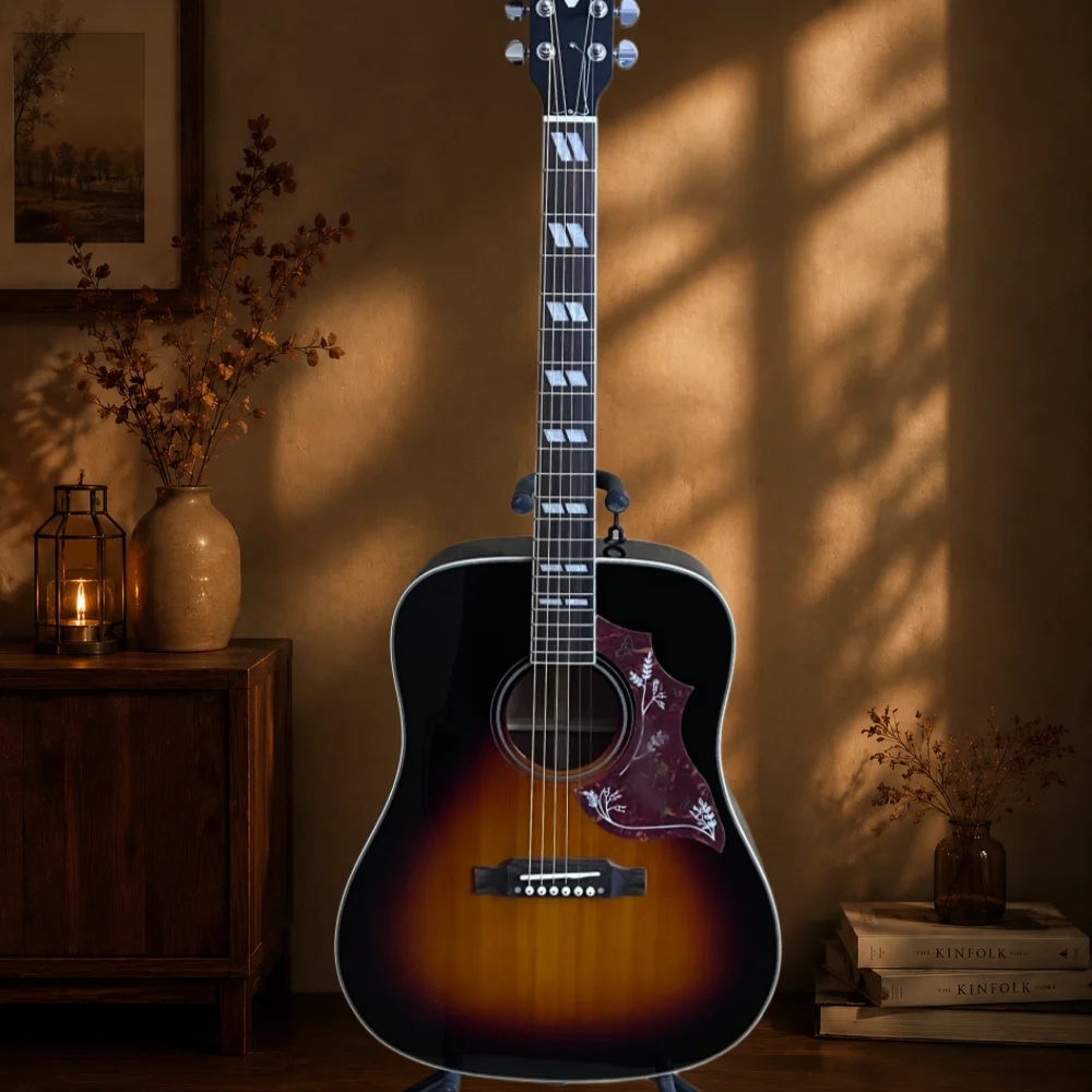 

Fast Delivery 6 Strings Sunset Color Acoustic Guitar Fully Enclosed Buttons 20 Frets Spruce Top