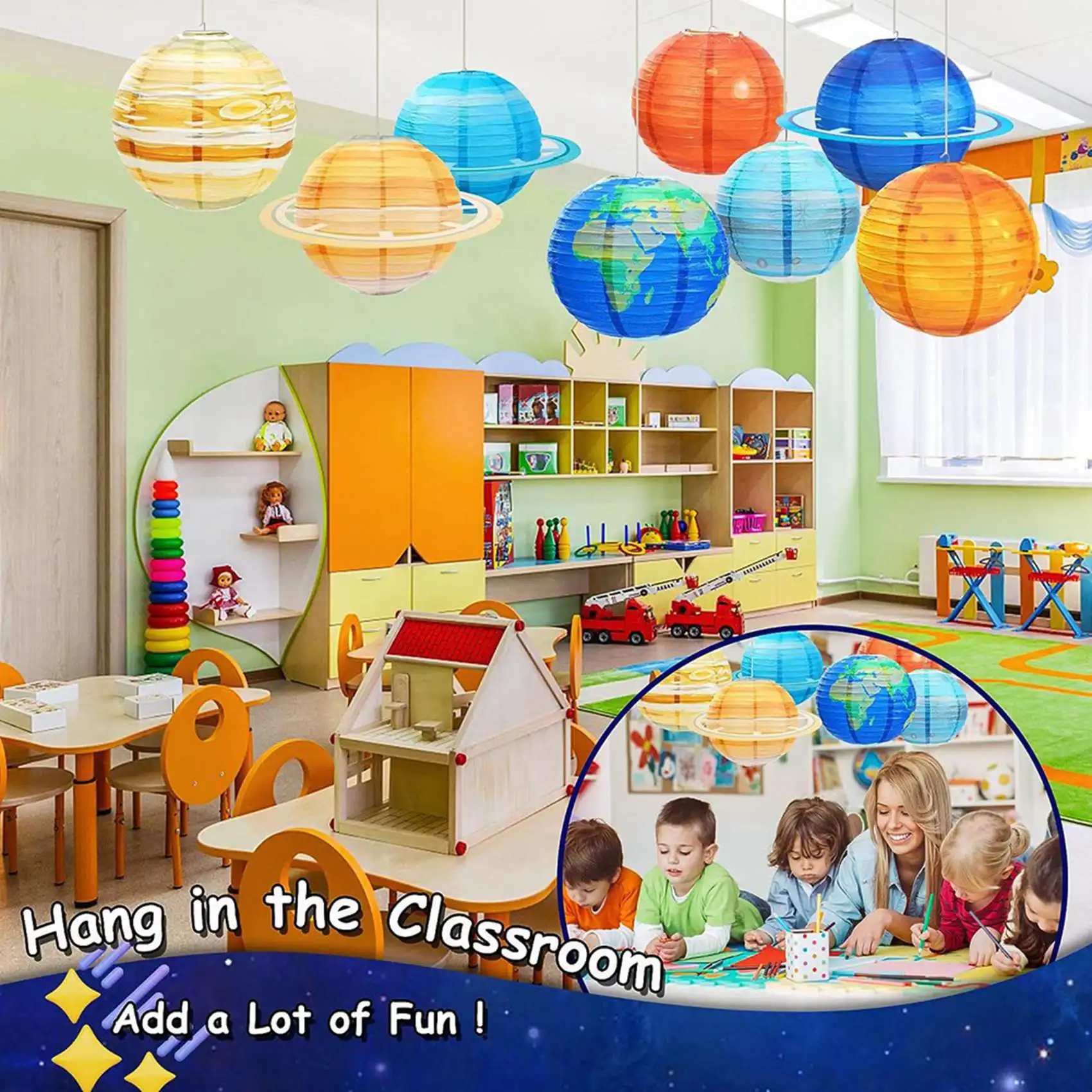 

Набор из 16 разноцветных бумажных фонариков ABWR в виде планет Солнечной системы, 12 дюймов, для вечеринок в космической тематике