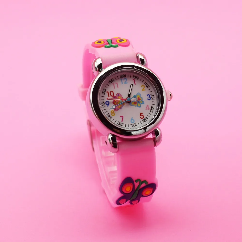 New 3D Colorful Butterfly Children Watch Soft Silicone Strap Rainbow Color Dial Learning Time Quartz Watches for Kid Girls Boys