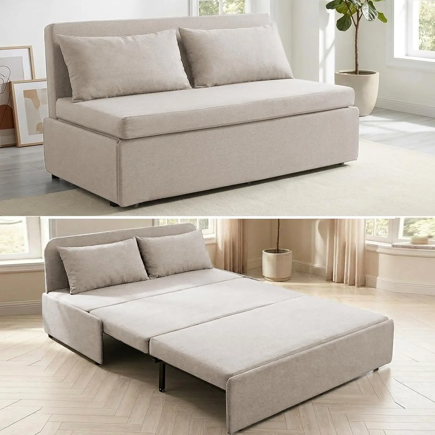 #62 Pull Out Sleeper Sofa Bed Queen 2-in-1 Convertible Linen with Cushions & Pillows Living Room Office Small Space, Customized