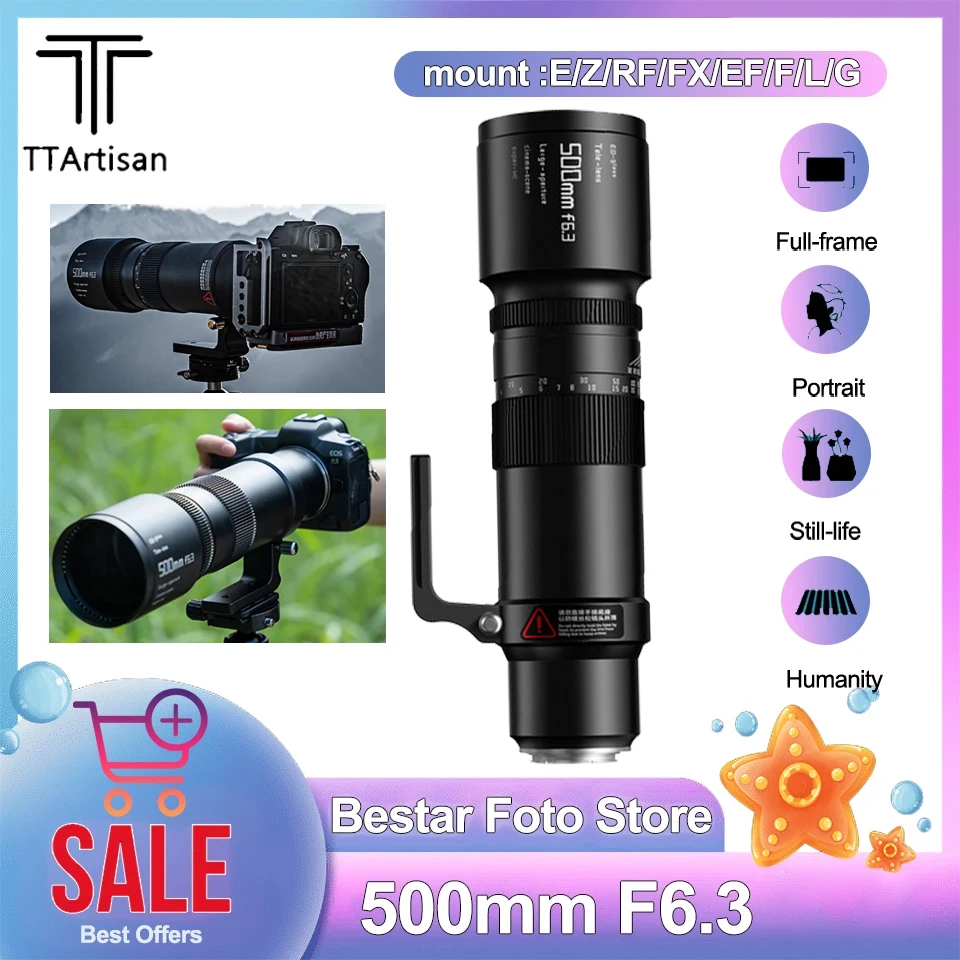 TTArtisan 500mm F6.3 Full Frame Prime Lens MF Telephoto Lens  for Astrophotography compatible with Sony A7R Nikon Z30 Canon R50