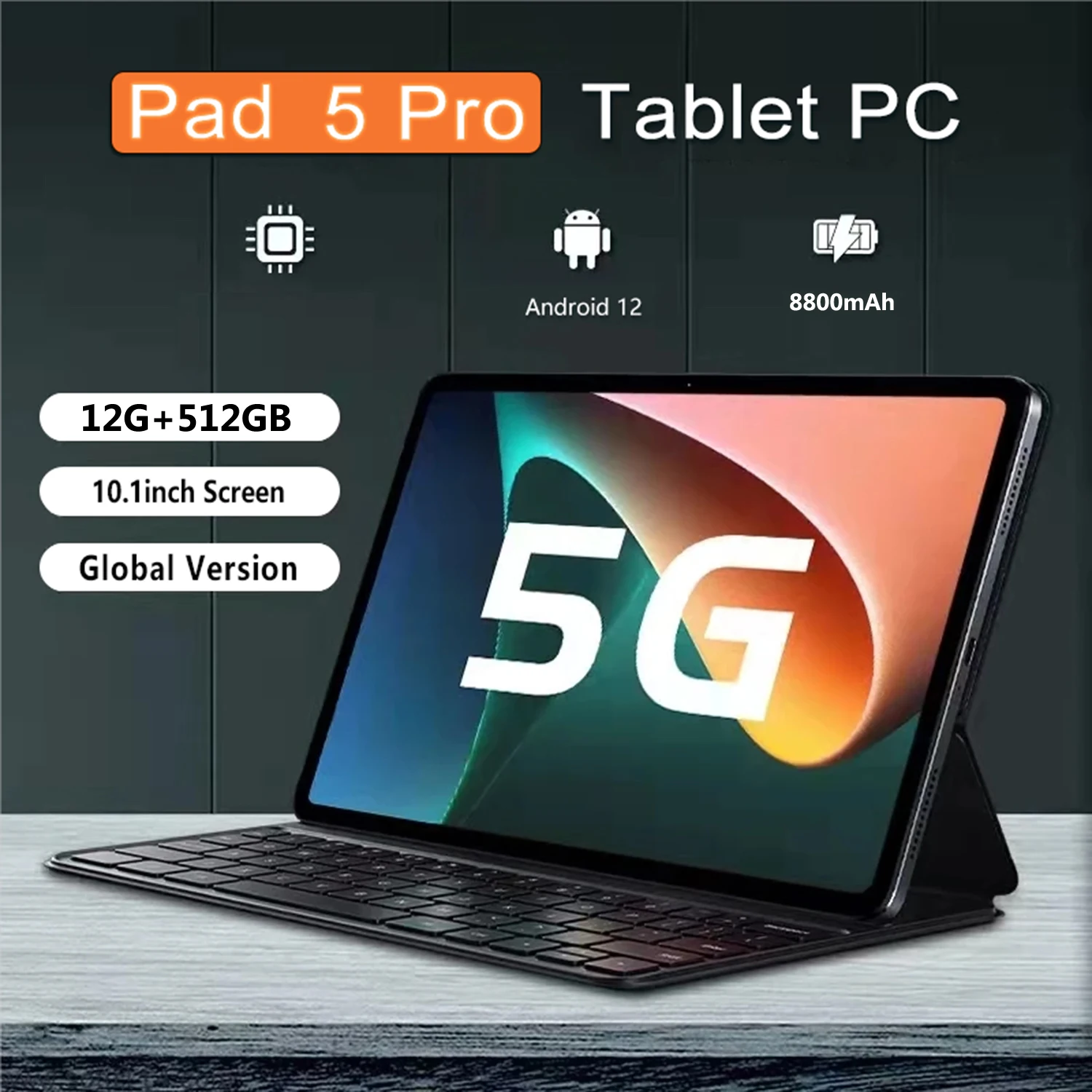 Tablet Android 2024 12.0 inci, Tablet Ultra 10.1 inci 12G + 512GB versi Global 4G kartu SIM ganda atau WIFI Google Play Tablet PC