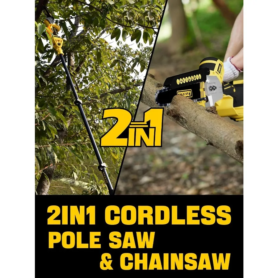 Sega a palo a batteria Sega a catena 2IN1 da 8 pollici per potatura di rami di albero e taglio del legno con asta telescopica da 9 piedi, angolo regolabile 180