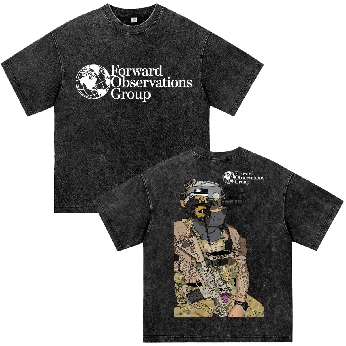 Forward Observations Group Vintage Washed T-shirt Fashion Skeleton Distressed T Shirts Men Women Cotton Loose T Shirt Streetwear