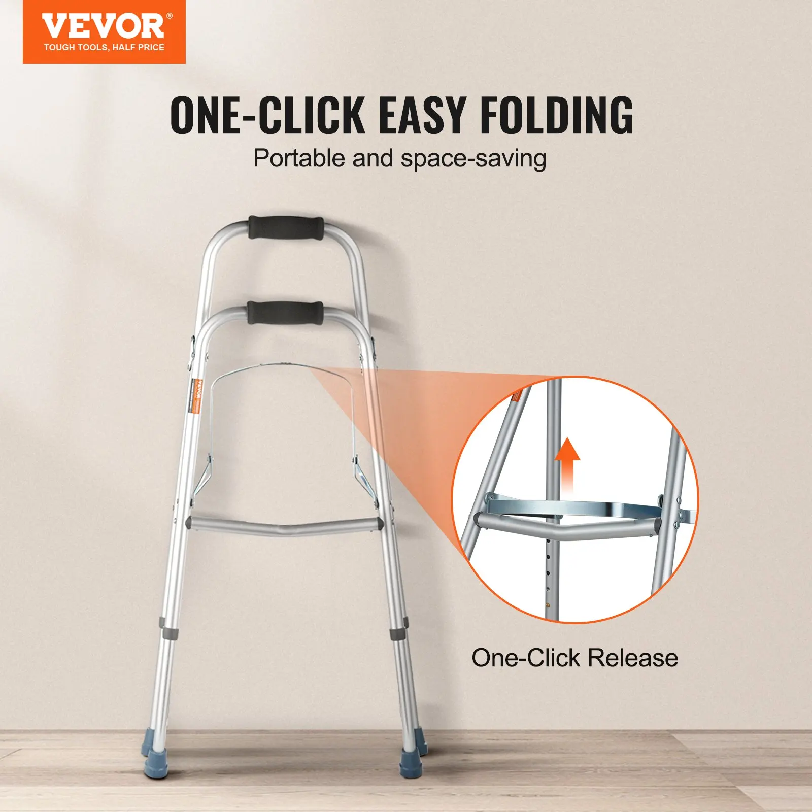 

Folding Hemi Walker, One Arm Folding Walker For Seniors With 6-Level Adjustable Height, Lightweight Aluminum | Side One-Hand