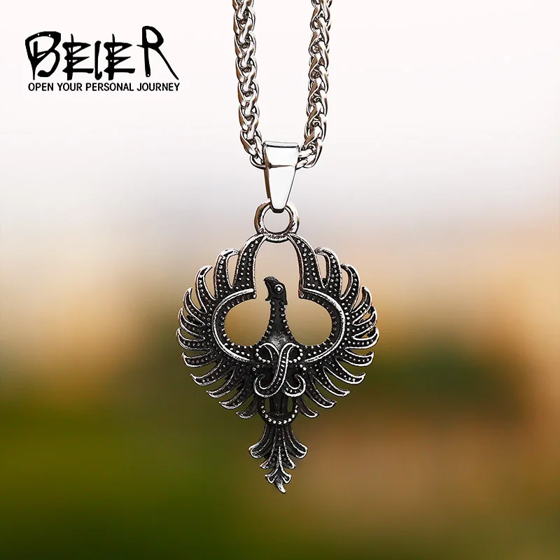 Beier Wholesale Stainless Steel Phoenix Pendant predator necklace For Man Punk good detail Animal Jewelry BP8-684