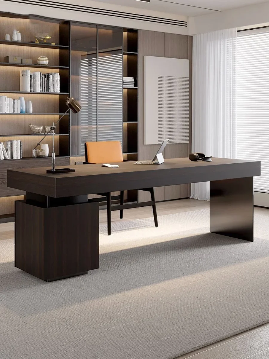 Light luxury modern desk Italian minimalist home living room study computer table Smoked wood solid wood desk