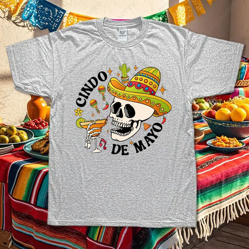 Crâne mexicain graphique t-shirt femme Fiesta Squad t-shirt Sombrero chapeau Fiesta fête t-shirt Style traditionnel unisexe couverture en coton