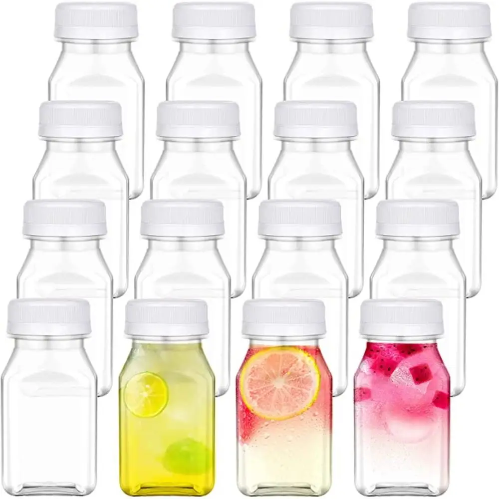 4 Pcs 120ML/150ML Juice Bottles New Plastic Transparent Split Beverage Bottle Reusable Tamper Proof Lids Square Bottle Juice