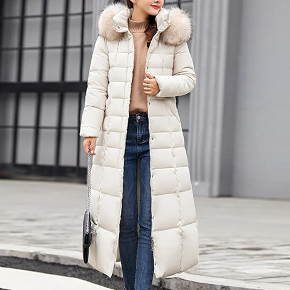 Dames Winter Lange Jas Parkas Slanke Casual Warme Jas Jas Bovenkleding Chaqueta Mujer Veste Femme Capuchon Bontkraag Streetwear