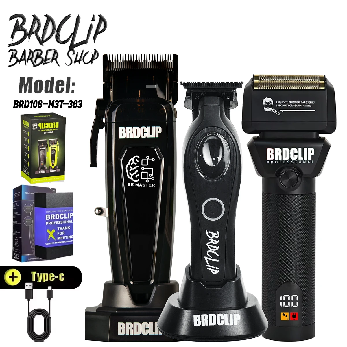 

New Professional BRDCLIP BRD-106 BL1T 363 High Motor Hair Clipper Electric Cordless Trimmer DLC Blade with Charging Base Shaver