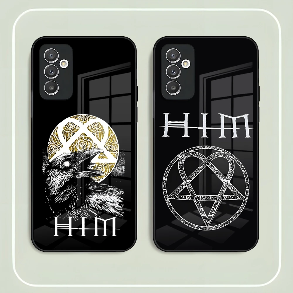 Him Ornate Heartagram Phone Case for Samsung S24 Ultra S23 S22 S20 Fe S21 Plus Galaxy A54 A34 A24 A53 Note 20 Glass Back Cover