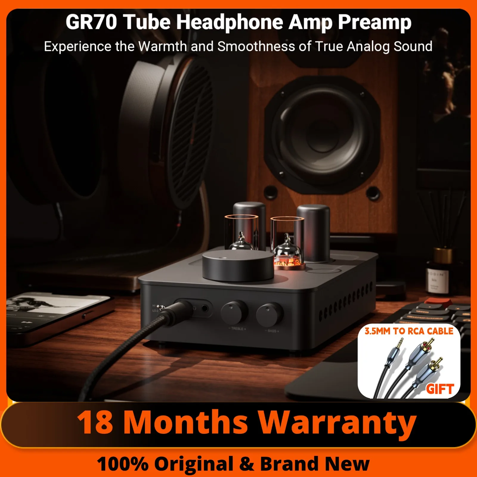 Fosi Audio GR70 Усилитель для наушников класса A 5654 Вт*2 6Ж4*2 Ламповый предусилитель HIFI Аудиоусилитель Разъем 3,5 мм и 6,35 мм