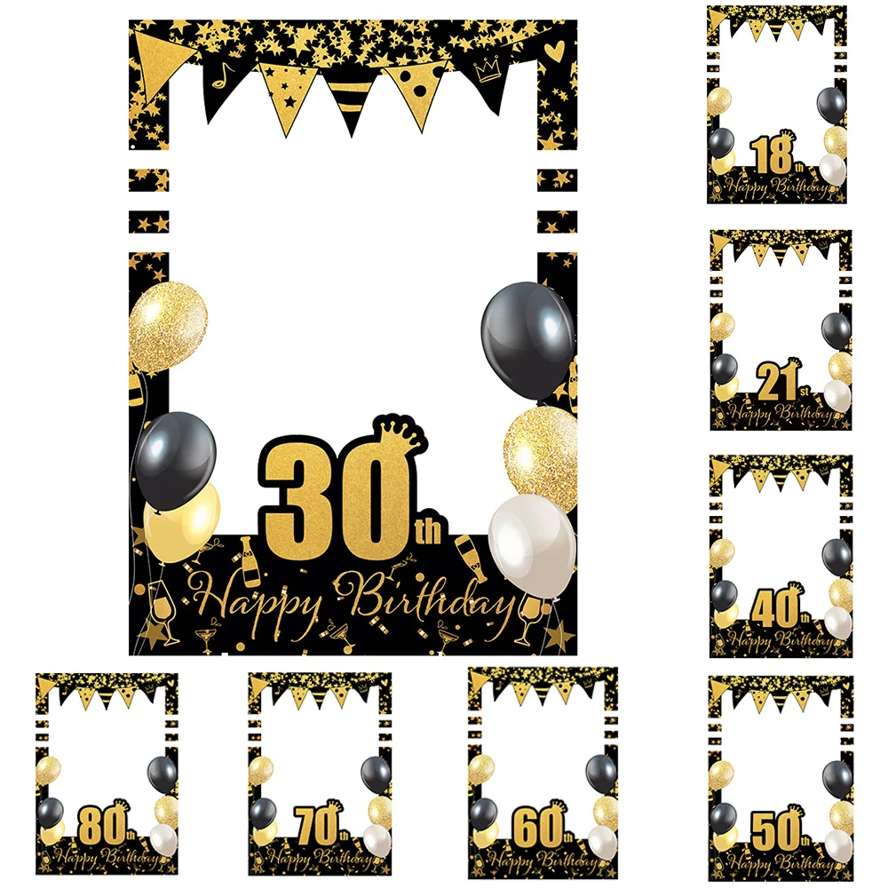 30th 40th 50th 60th Birthday Photo Frame Photo Booth Props black gold Adult 18 21 30 40 50 Years Old Birthday Party Decoration