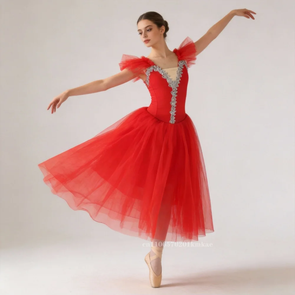 Professional Ballet Long Dress Purple Giselle Romantic Ballet Tutu Ballerina Costumes Girls Women Fairy Performance Clothing Kid
