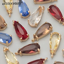 (M627) 10pcs 7.5x16MM High Quality 18K Gold Plated Copper and Glass Drop Shap Charms Pendants Diy Jewelry Findings Accessories
