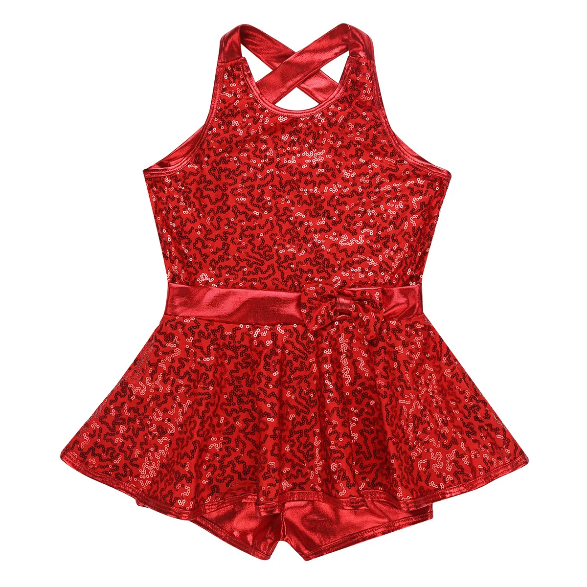 Kids Sleeveless Sequined Dancewear Gymnastics Leotard Girls Ballet Figure Skating Dress Modern Rave Jazz Dance Costume