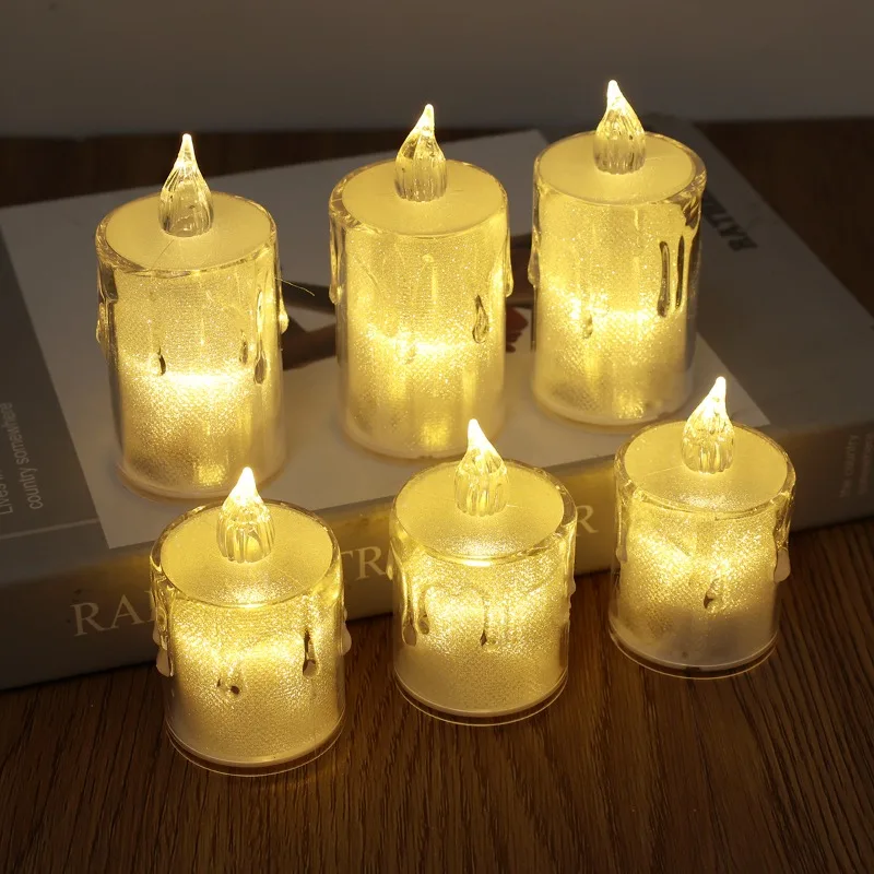 Eletrônico Tearful Flameless LED Candle Lights, lâmpada transparente, acrílico Tealights, decoração do casamento, luzes da noite, 1 pc, 6pcs