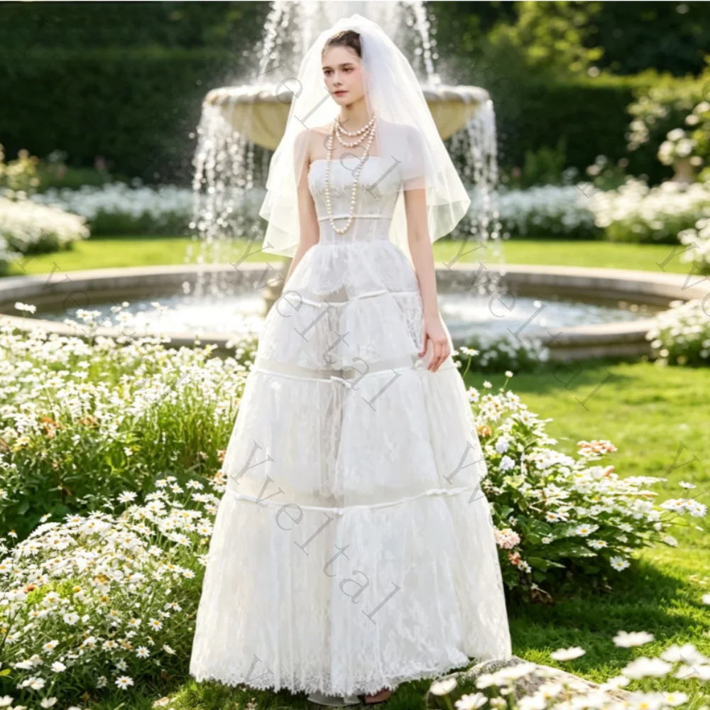 Customized Graceful Dignified Temperament Layer Lace A Line with Wedding Dresses Small Bow  Fascinating Fashion Bridal Gown