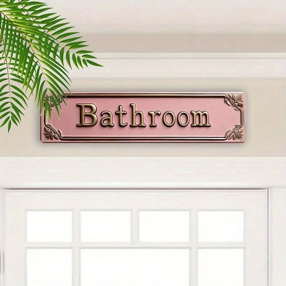 Letrero de baño de metal rosa vintage, decoración rústica de pared de estaño para el hogar, cafetería, baño, cueva de mujer, fácil instalación, duradero, resistente a la decoloración