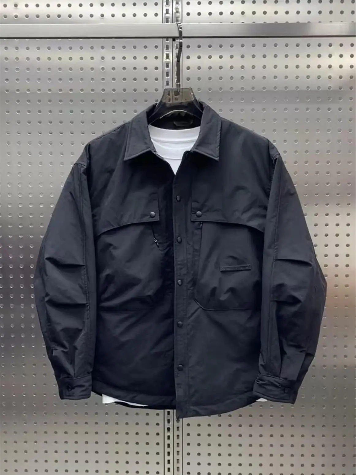 

Faionable Casual Cotton Jaet Men's Sli Stand Collar Polyester Fiber Urban Sle Long Sve Thiened Button Closure