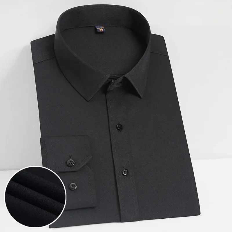 Estiramento e confortável camisa de manga longa para os homens, camisa de negócios profissional, não-engomar, slim, estilo coreano, macacão branco puro, tops