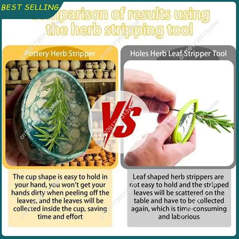 N09R-Multi-Function Pottery Herb Stripper And Peeling Bowl, Perfect For Kitchen Herb Preparations