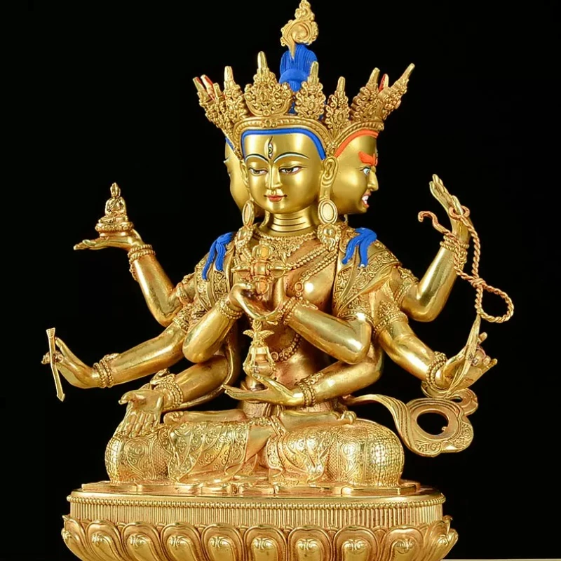 Handmade Painting, Buddha Statue Sculpture, Bronze Statue, Three Headed and Six Armed Buddha Statue, Home Decoration, Buddhism