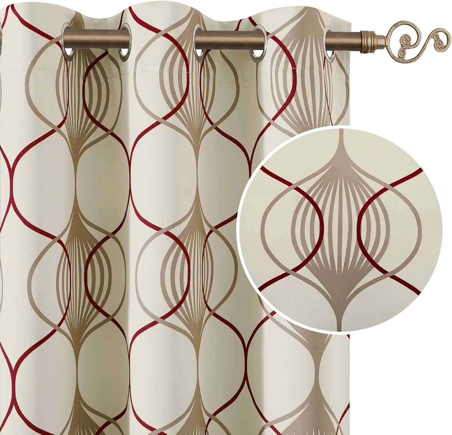 

Brown Ains For Living Room, Ains 63 Hes Length 2 Panels Set, Geo Pattern Design Room Darkening Thermal Insulated Grommet Window