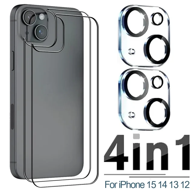 Szkło hartowane 4 w 1 do iPhone'a 15 14 13 12 Pro Max 12Mini Folia ochronna na tył i aparat do iPhone'a 15 14 13 12