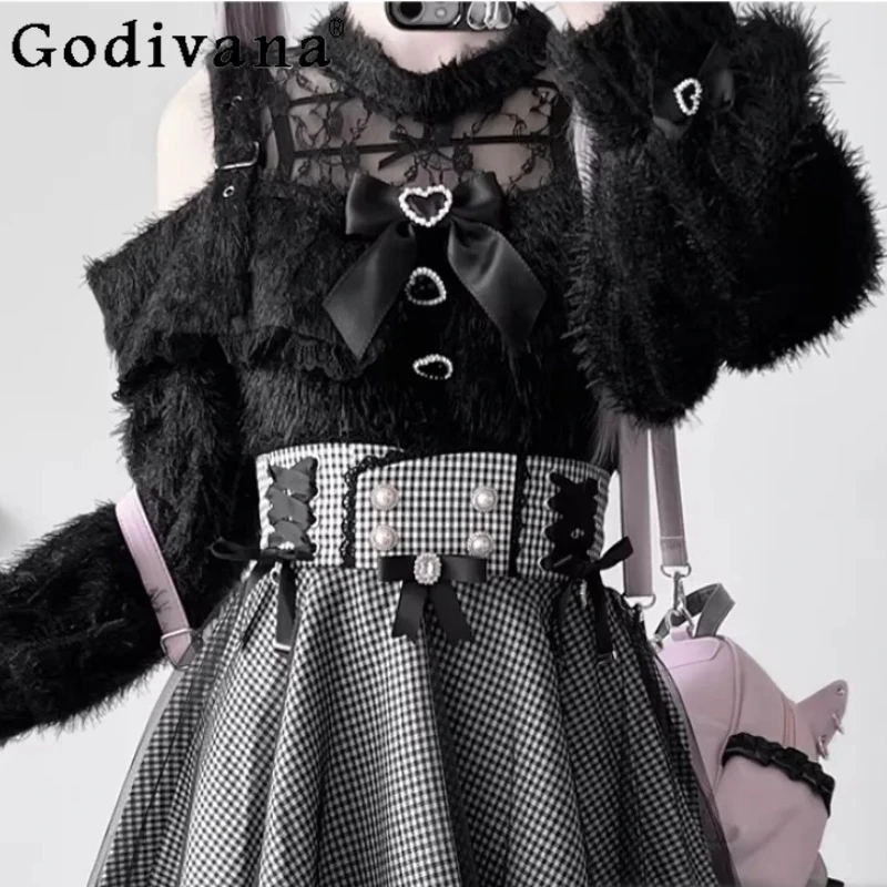 

Spring Autumn Sweet Crew Neck Y2k Subculture Hollow Out Lace Long Sweater Fashion Loose Age Reducing Long Sleeve Pullover Top