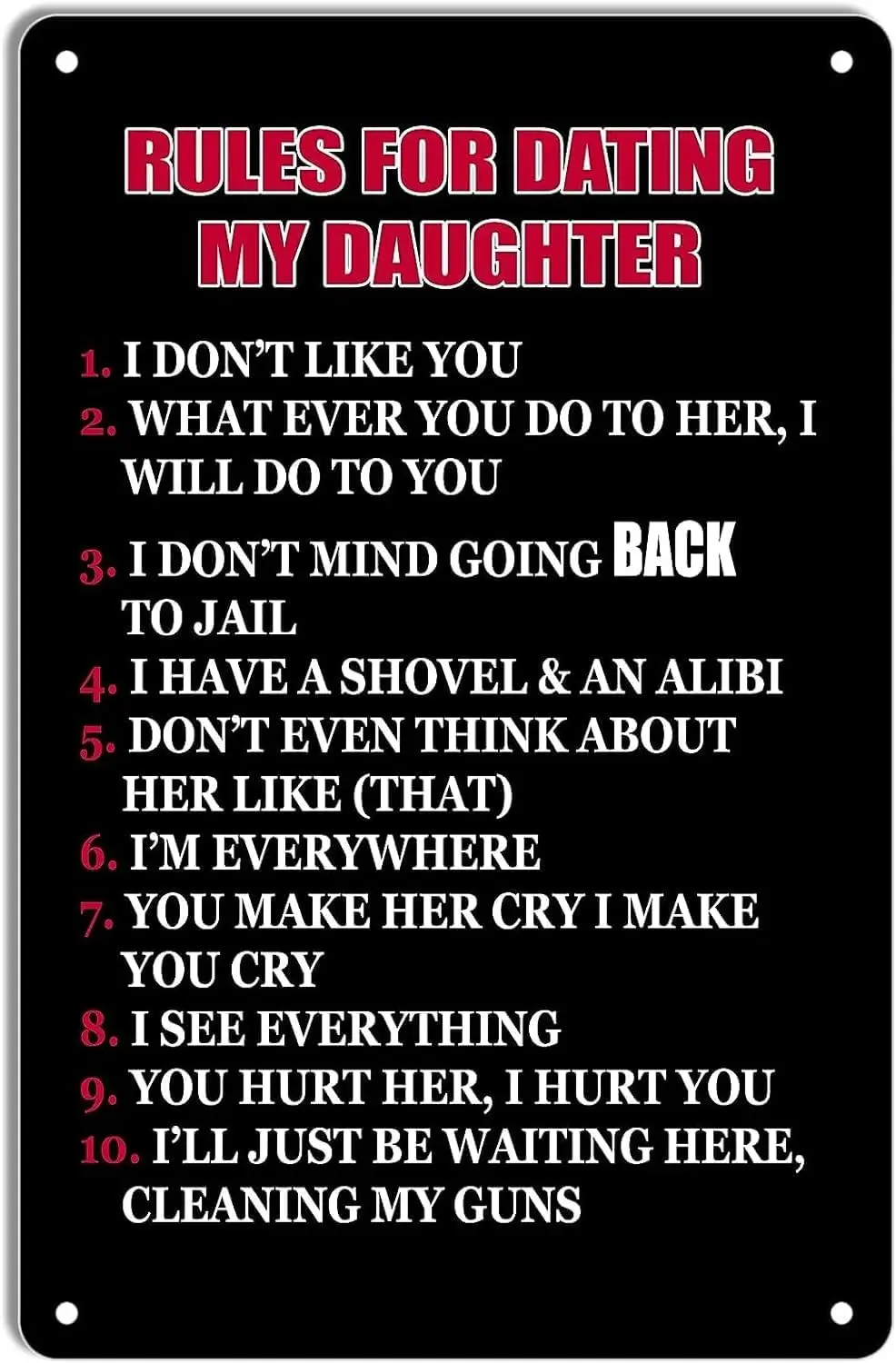 Правила свидания моя дочь винтажный металлический жестяной знак Забавный мотивационный фотопостер Оловянная живопись для дома сада баров